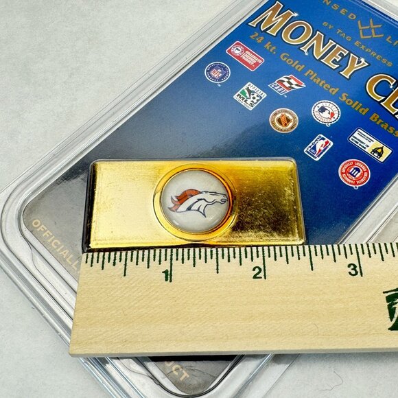 Denver Broncos Money Clip 24Kt Gold Plated Solid Brass NFL By Tag Express NEW - Picture 4 of 5